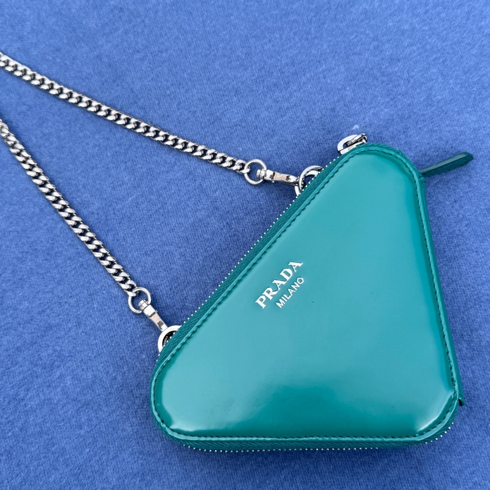 Prada green mini triangle glitter crossbody pouch new - Picture 3 of 5